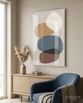 Boho Tower glass wall art displayed above a light-wood console in a beige sunlit interior