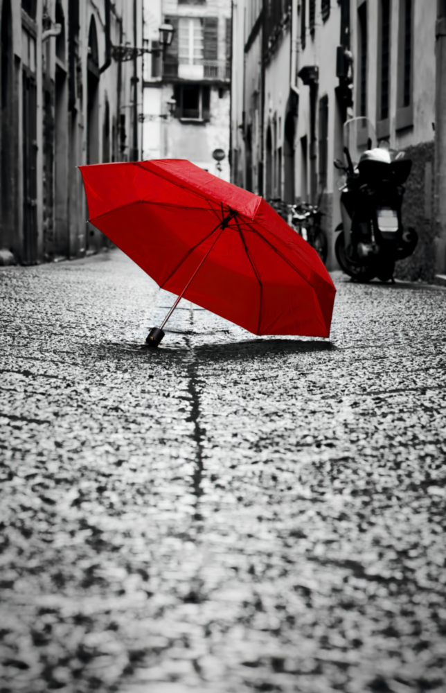 Red Umbrella Glass Wall Art