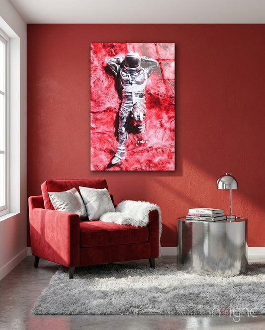 Astronaut and Space Grass Glass Art - Lifestyle preview in a designer interior