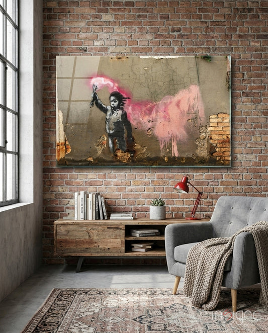 Innocent Protest Glass Art - Lifestyle preview in a designer interior