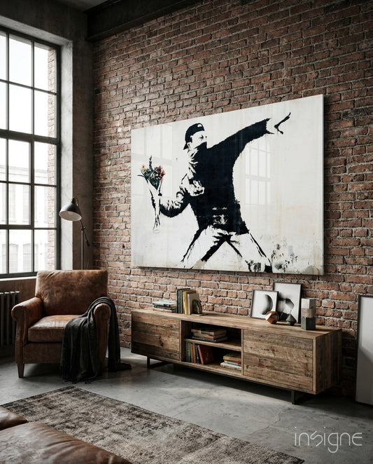 Transverse War Glass Art - Lifestyle preview in a designer interior