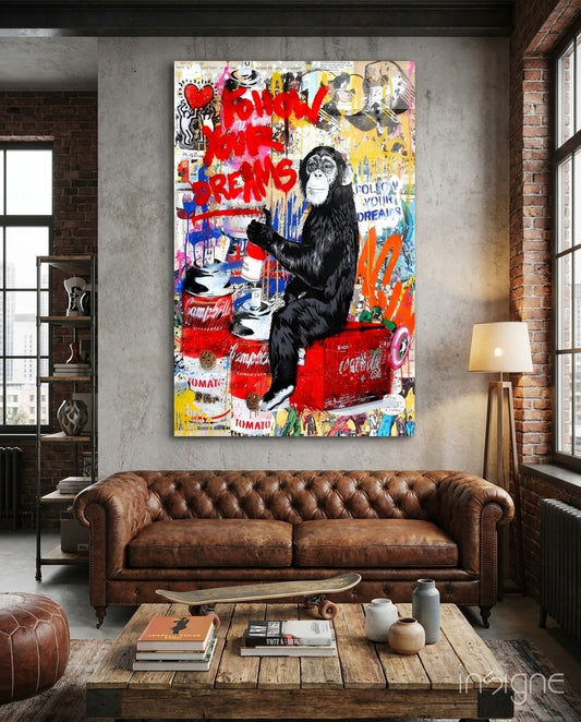 Monkey Advice Glass Art - Lifestyle preview in a designer interior