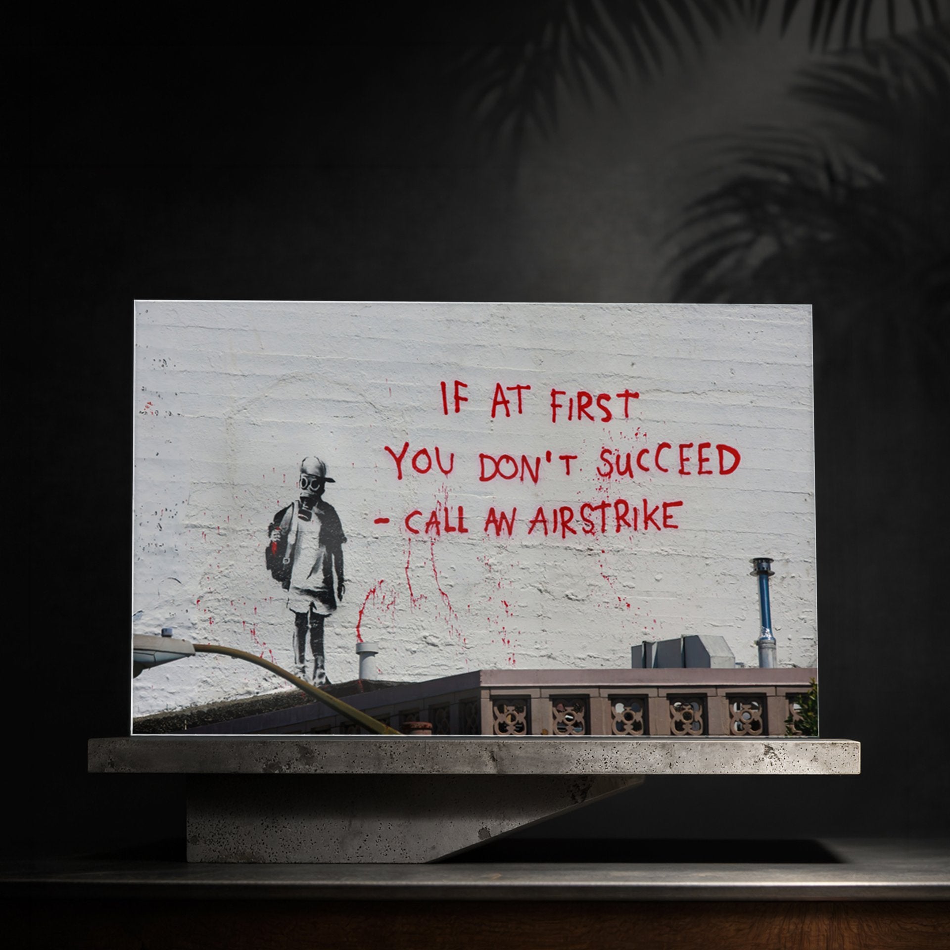 If You Failed Glass Wall Art — Banksy Call An Airstrike Gas Mask