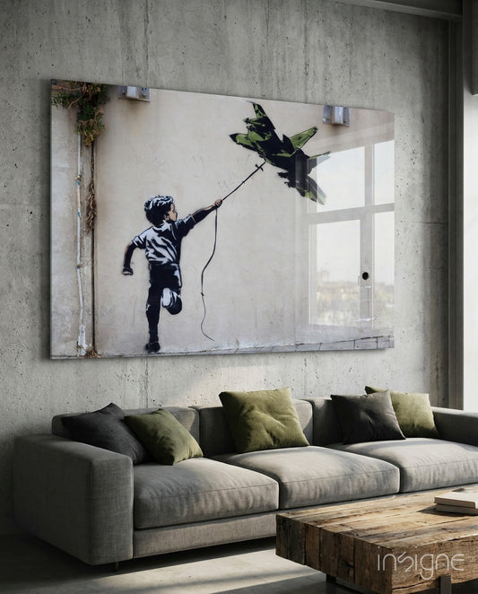 War Kite Glass Art - Lifestyle preview in a designer interior