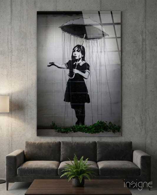Escape from the Rain Glass Art - Lifestyle preview in a designer interior