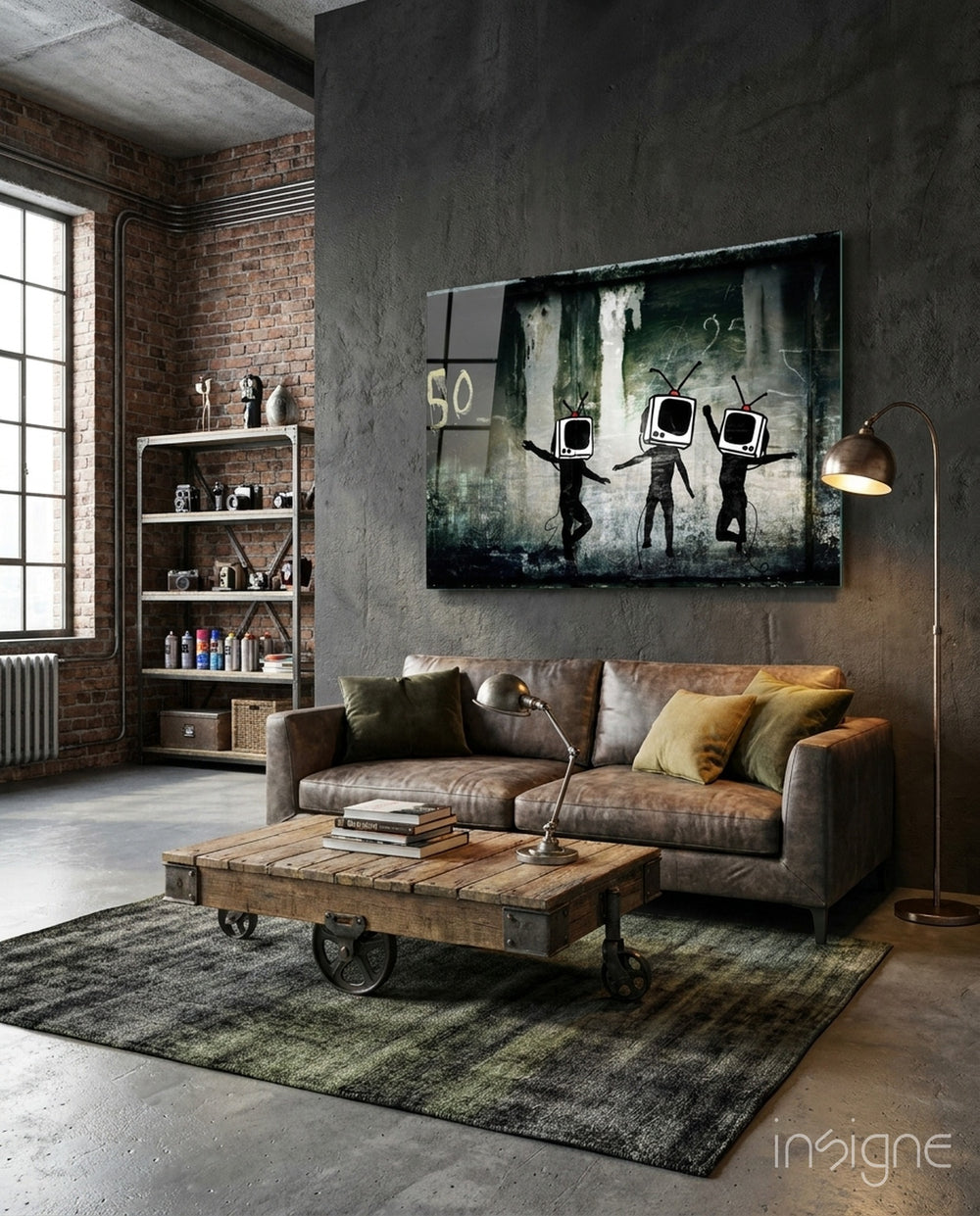TV Heads Glass Art - Lifestyle preview in a designer interior