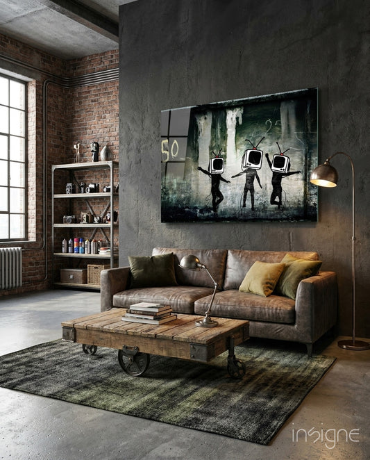 TV Heads Glass Art - Lifestyle preview in a designer interior