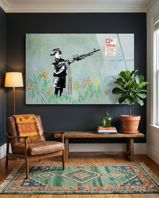 Child and War Glass Art - Lifestyle preview in a designer interior