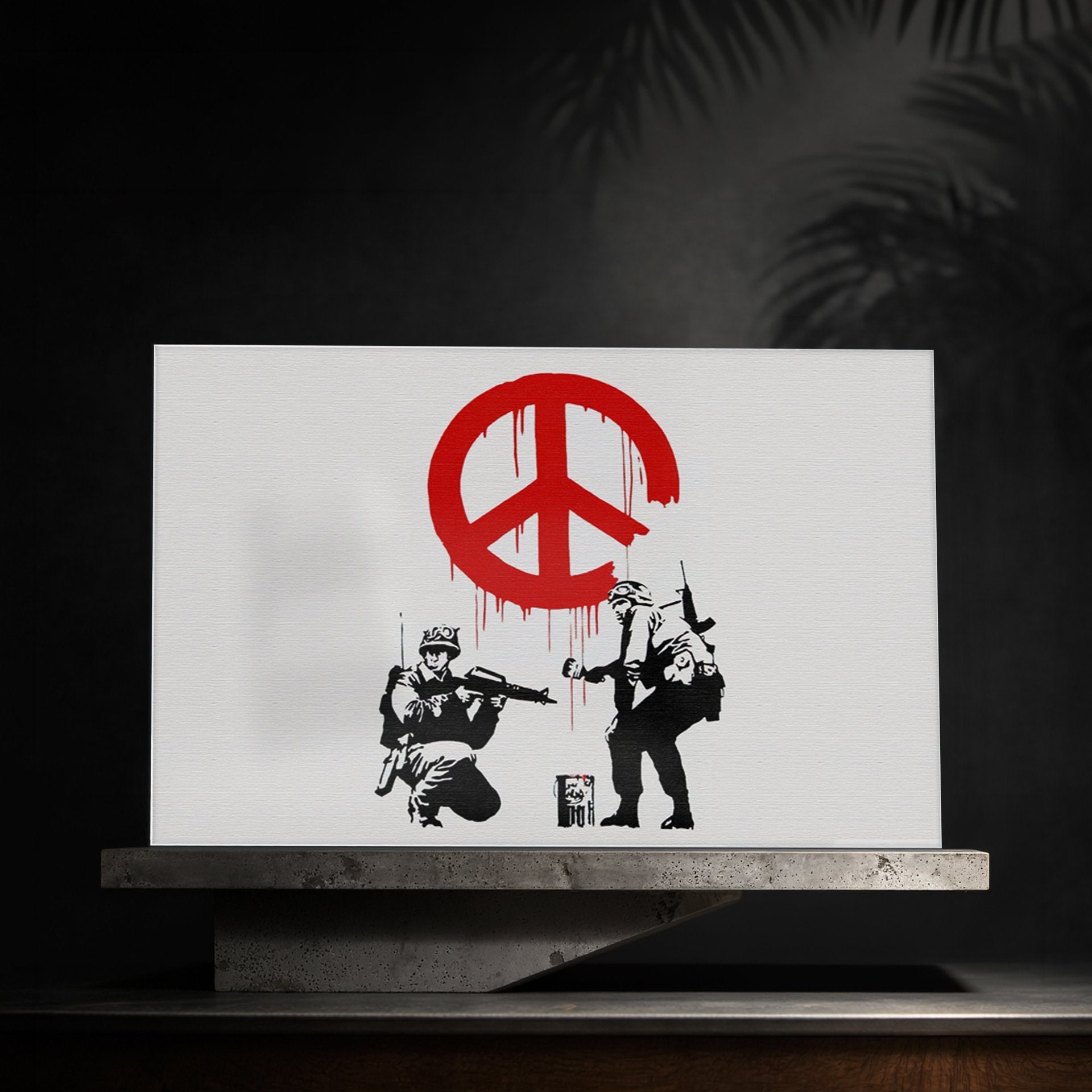 War for Peace Glass Wall Art — Banksy CND Soldiers Peace Sign