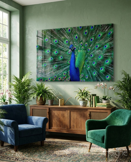 Peacock Glass Art - Lifestyle preview in a designer interior