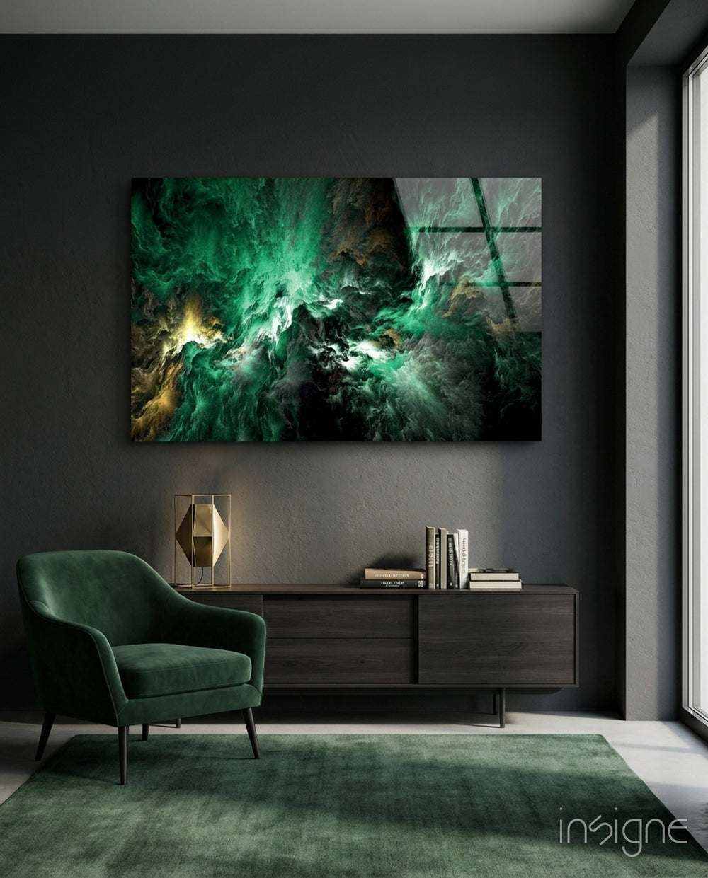 Green Space Glass Art - Lifestyle preview in a designer interior