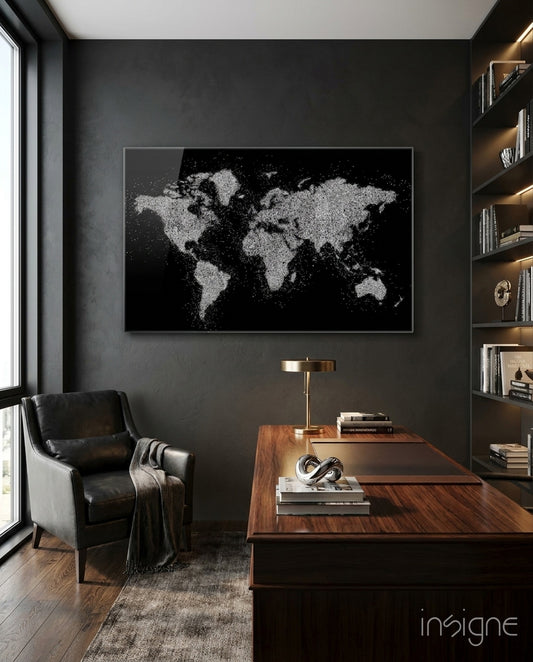 World Map Glass Art - Lifestyle preview in a designer interior