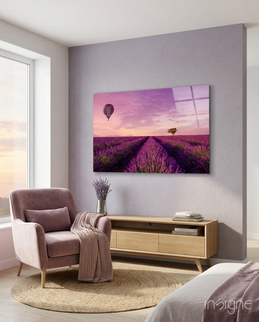 Lavender and Balloon Glass Art - Lifestyle preview in a designer interior