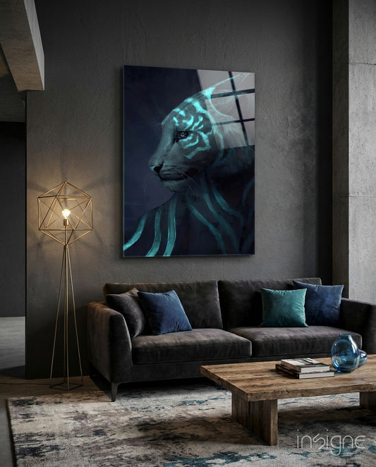 Neon Tiger Glass Art - Lifestyle preview in a designer interior