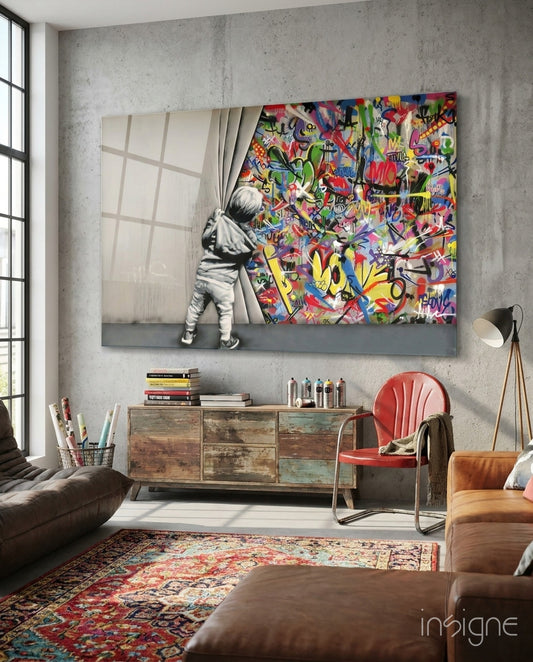 Behind the Curtain Glass Art - Lifestyle preview in a designer interior