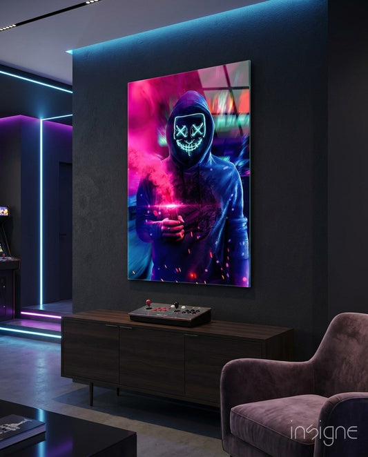 Neon Protest Glass Art - Lifestyle preview in a designer interior