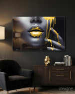 Yellow Lips Glass Wall Art - Lifestyle preview in a designer interior