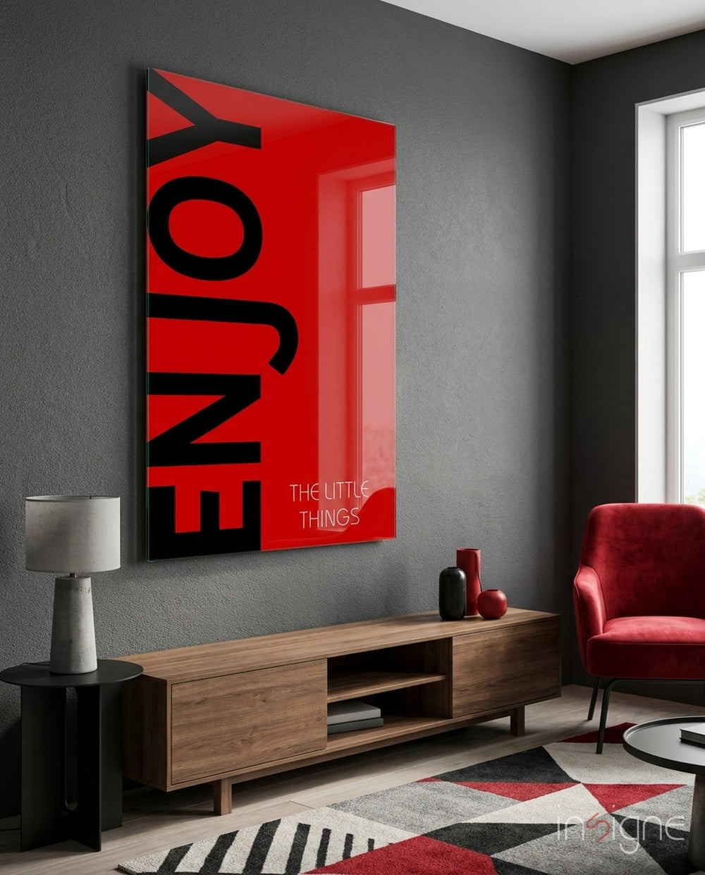 Enjoy The Little Things Glass Wall Art - Lifestyle preview in a designer interior
