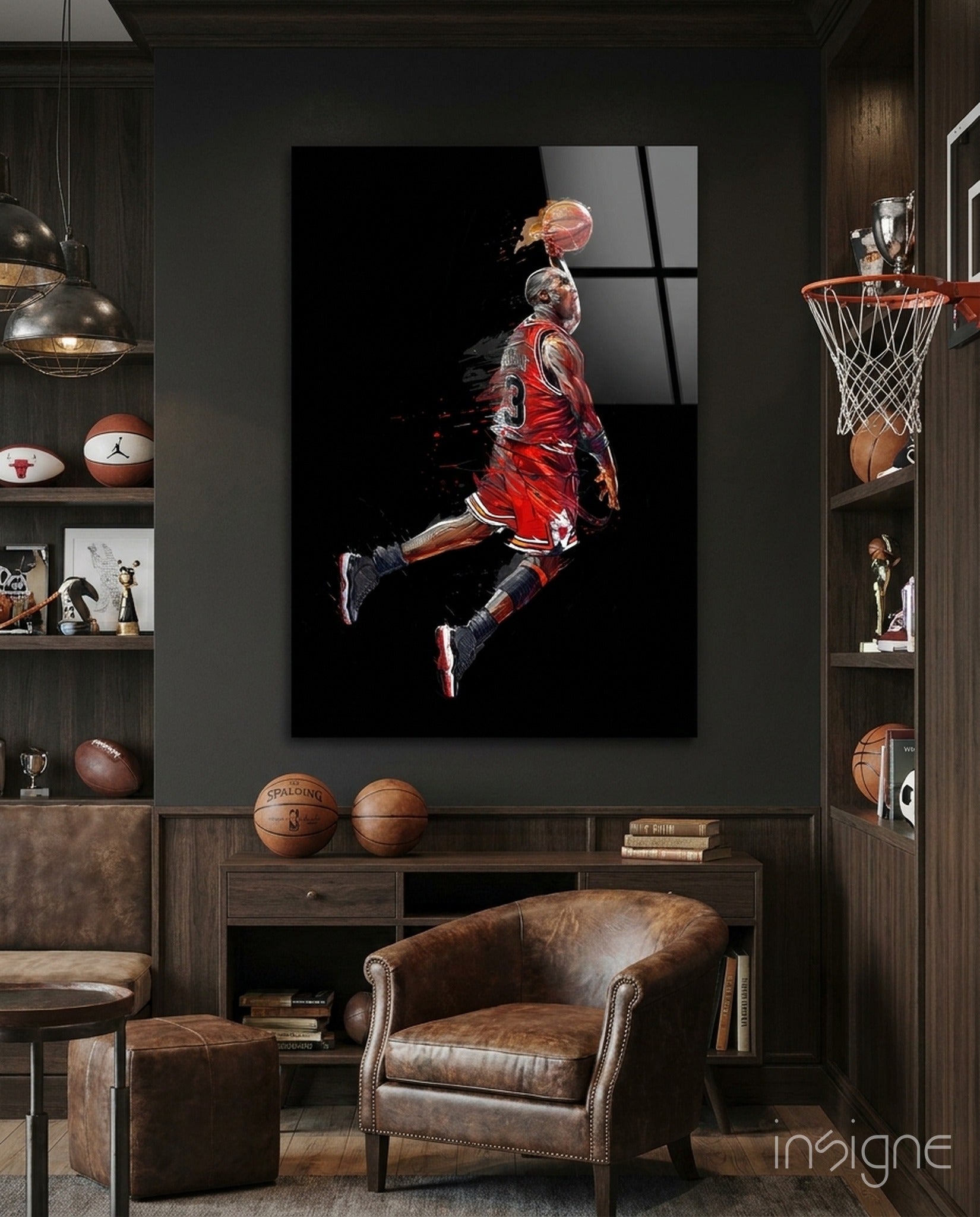 Michael Jordan Glass Wall Art — Bulls 23 Dunk Painterly Splatter