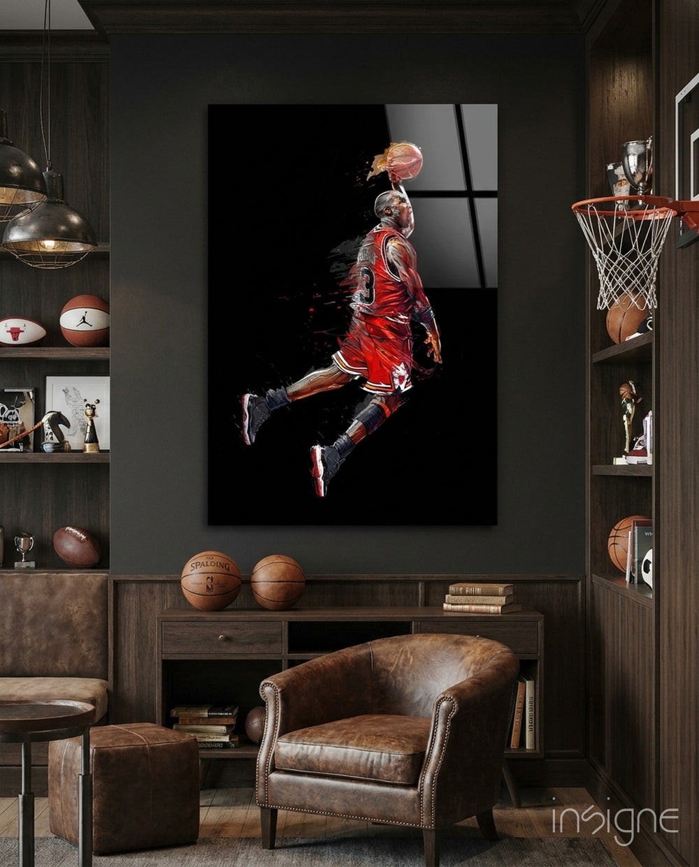 Michael Jordan Glass Wall Art - Lifestyle preview in a designer interior
