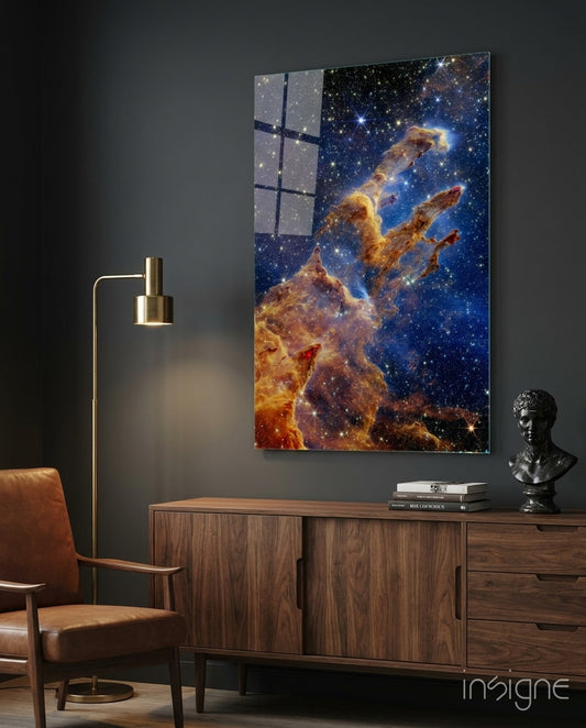 Space Glass Wall Art - Lifestyle preview in a designer interior