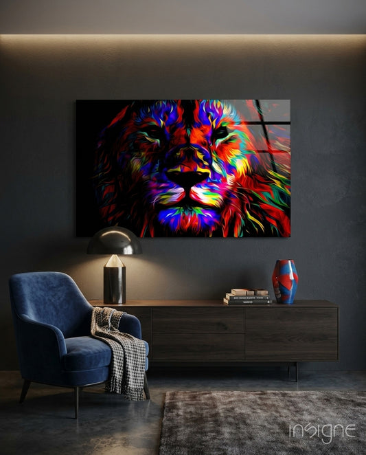 Lion Glass Wall Art - Lifestyle preview in a designer interior