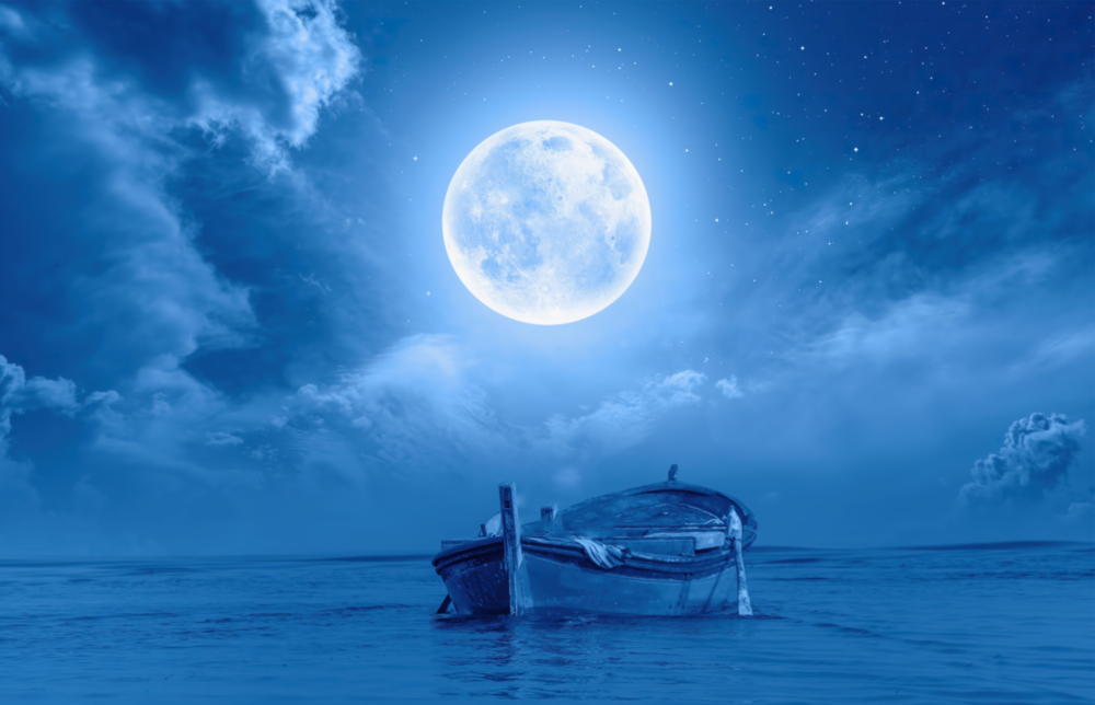 Moon and Boat Glass Wall Art