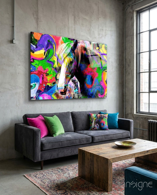 Colored Horse Glass Wall Art - Lifestyle preview in a designer interior