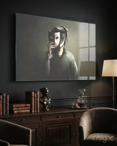 Masks Glass Wall Art - Lifestyle preview in a designer interior