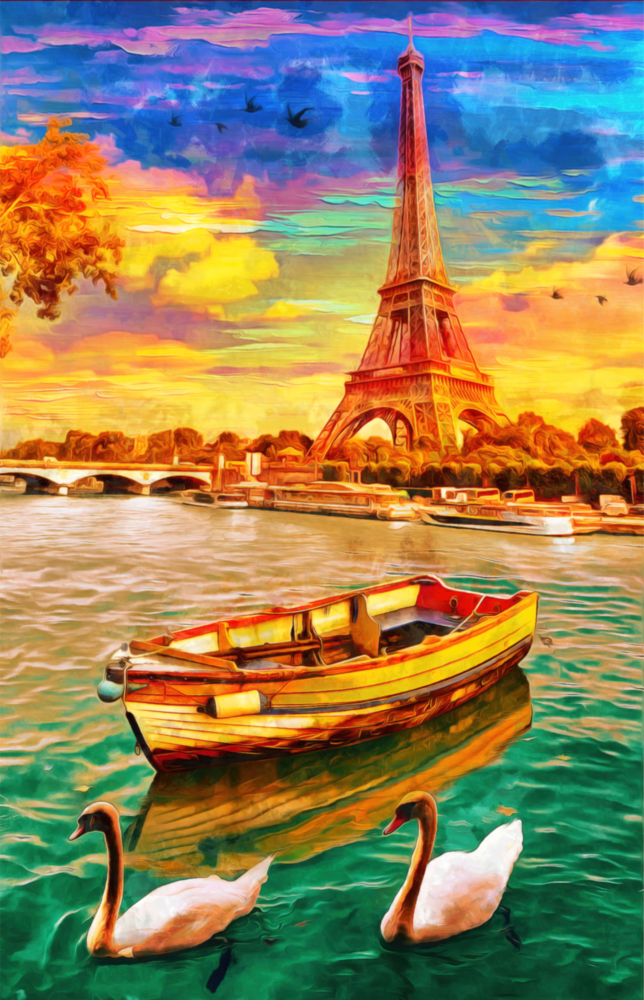 Eiffel and Boat Glass Wall Art