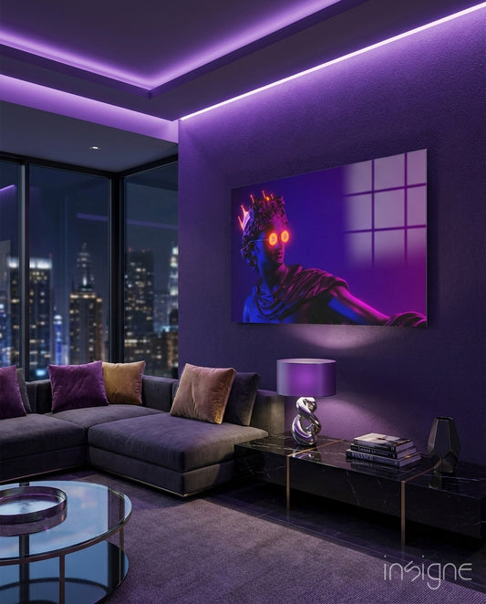 Cool Statue Glass Wall Art - Lifestyle preview in a designer interior