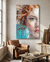 Woman  Glass Wall Art - Lifestyle preview in a designer interior
