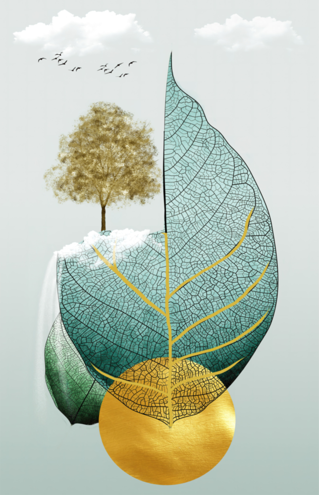Tree on a Leaf Glass Wall Art