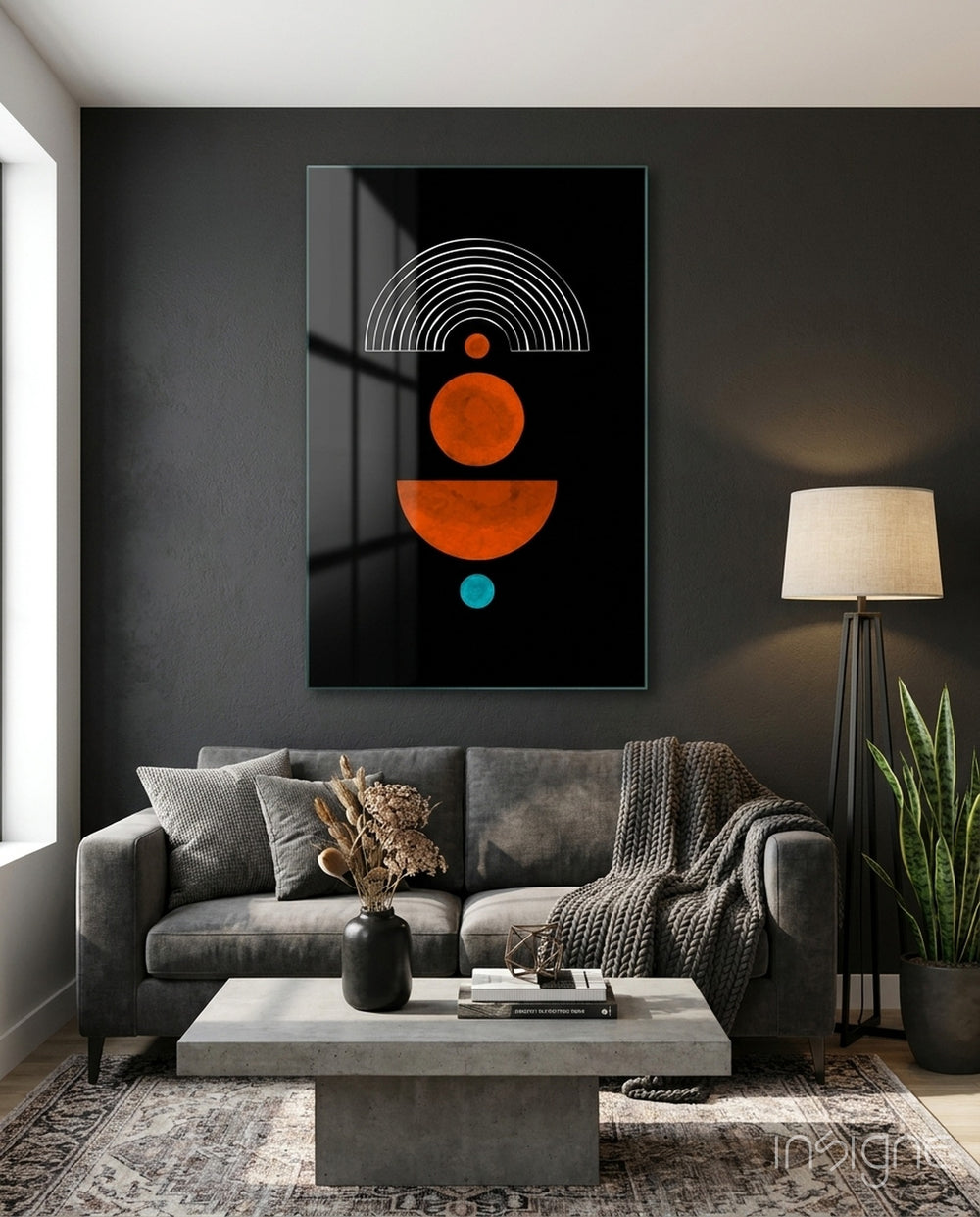 Dots Under the Rainbow Glass Wall Art - Lifestyle preview in a designer interior