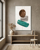 Dance of Earth Colors Glass Wall Art - Lifestyle preview in a designer interior