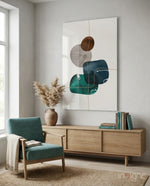 Dance of Earth Colors Glass Wall Art - Lifestyle preview in a designer interior