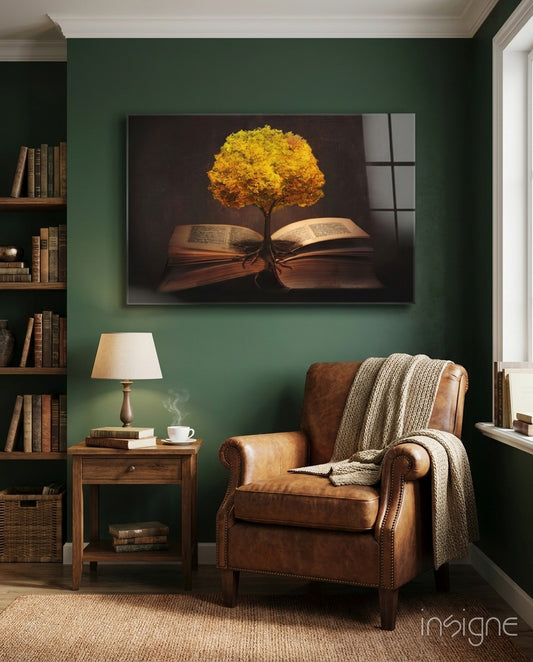 Tree in My Mind Glass Wall Art - Lifestyle preview in a designer interior
