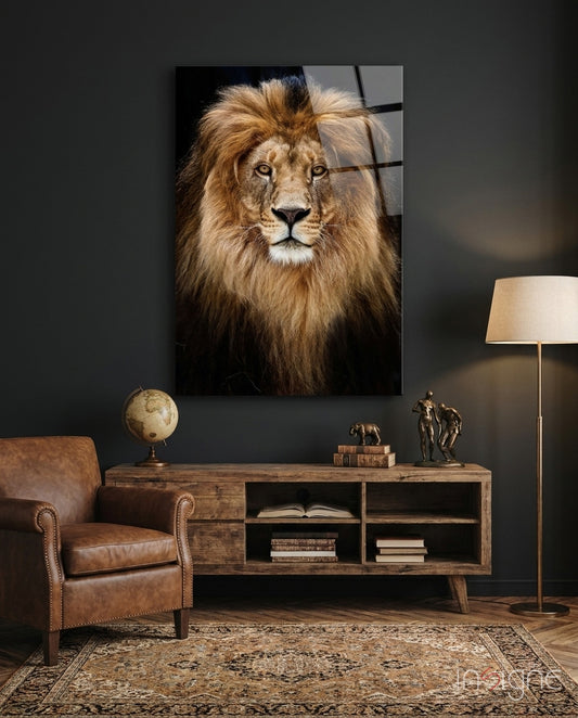 Lion Glass Wall Art - Lifestyle preview in a designer interior