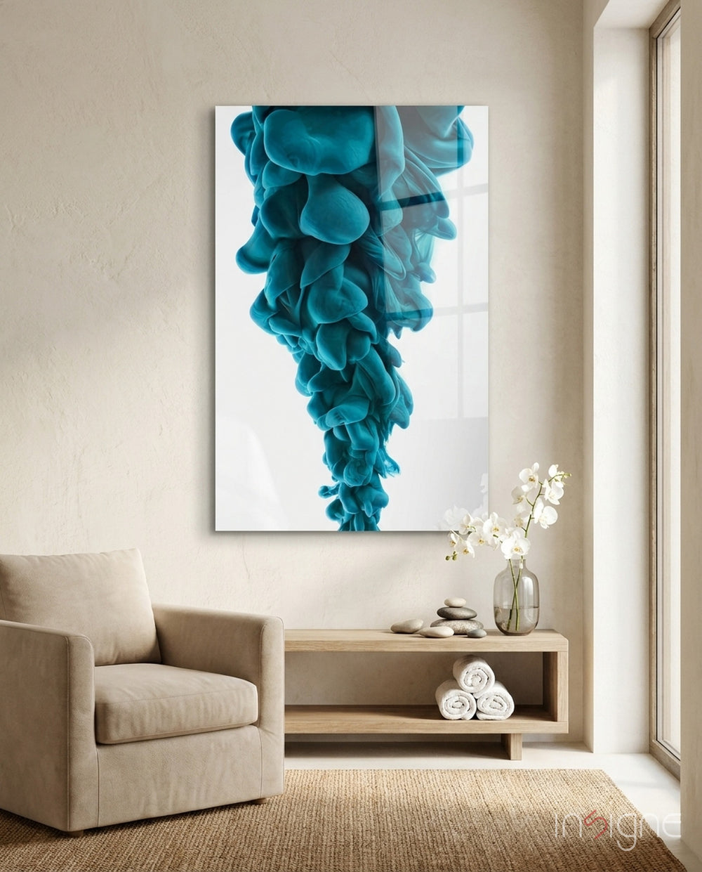 Blue Layers Glass Wall Art - Lifestyle preview in a designer interior