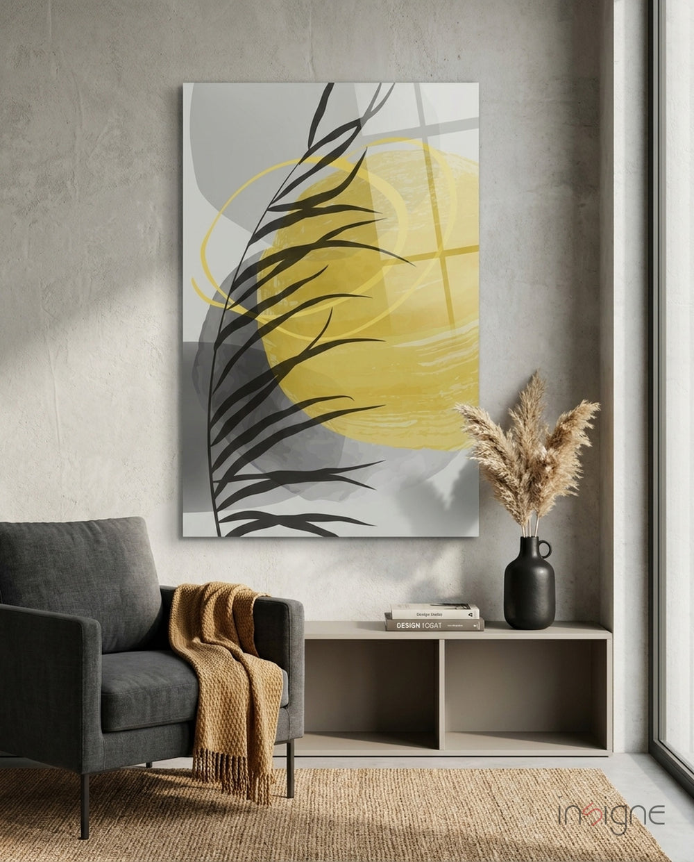 Autumn Yellow Glass Wall Art - Lifestyle preview in a designer interior