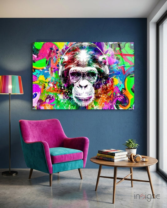 Monkey Face Glass Wall Art - Lifestyle preview in a designer interior