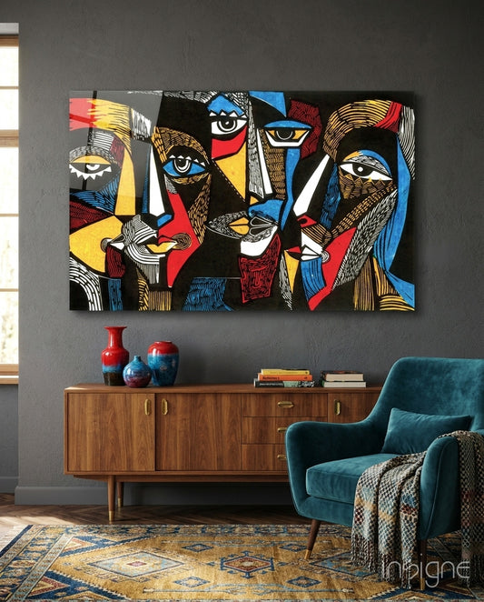 Faces Glass Wall Art - Lifestyle preview in a designer interior