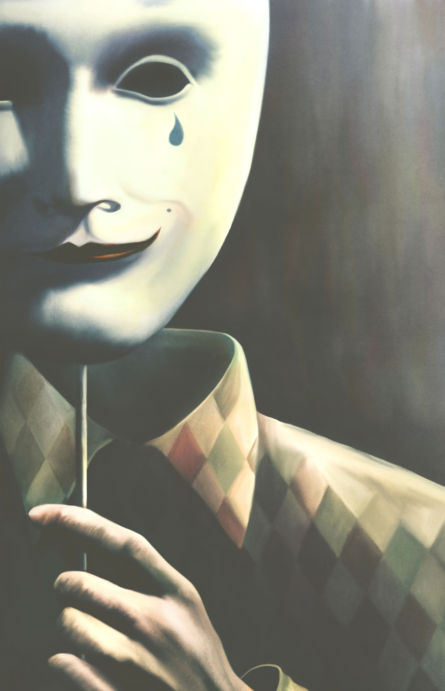 Mask the Sadness Glass Wall Art