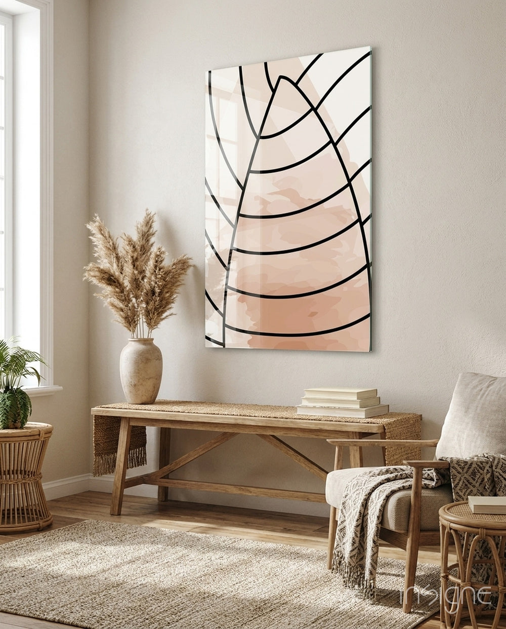 Lines of Leaf Glass Wall Art - Lifestyle preview in a designer interior