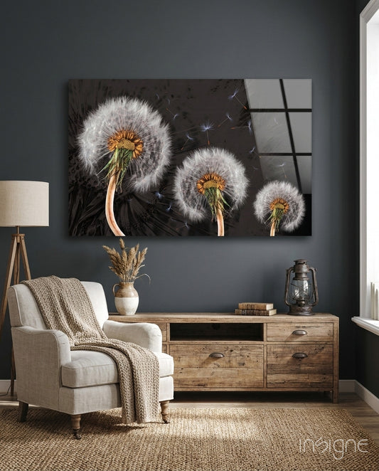 Dandelions Glass Wall Art - Lifestyle preview in a designer interior