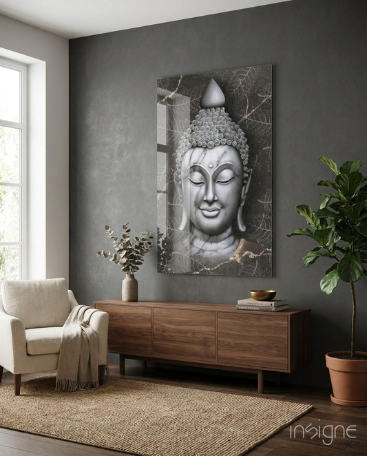 Buddha Glass Wall Art - Lifestyle preview in a designer interior