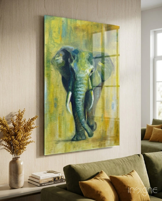 Elephant Glass Wall Art - Lifestyle preview in a designer interior