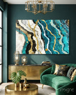 Marble Waves Glass Wall Art - Lifestyle preview in a designer interior