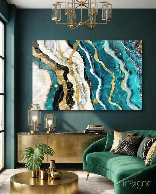 Marble Waves Glass Wall Art - Lifestyle preview in a designer interior