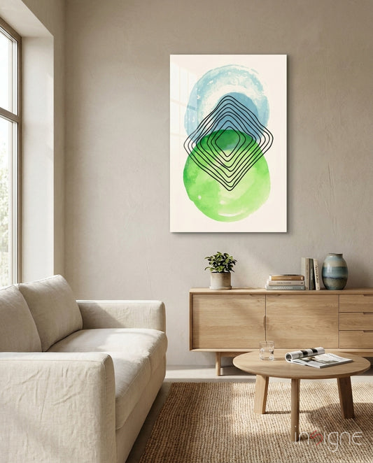 Abstract Circles Glass Wall Art - Lifestyle preview in a designer interior